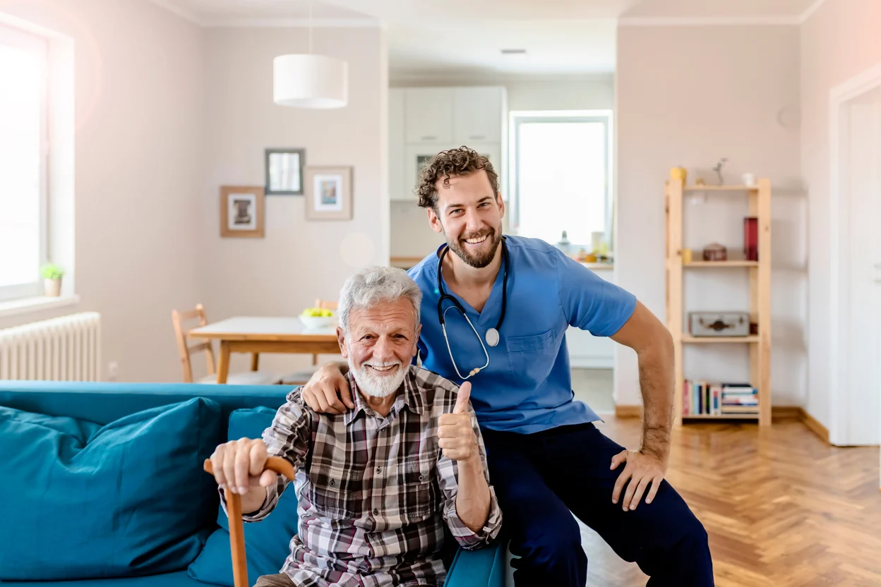 Male Carer With  Senior Male Patient